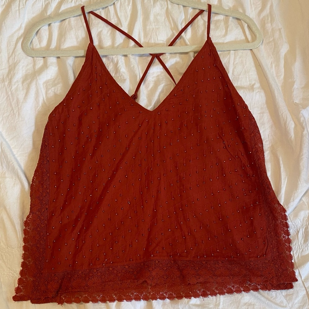 Free People Beaded Tank Top - Dark Orange